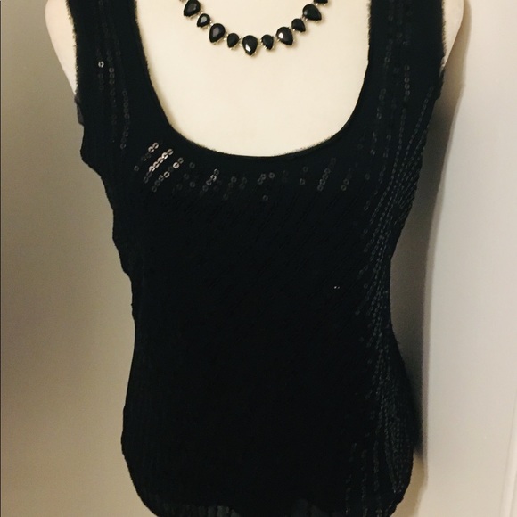 🌺WHBM NWOT BLACK SEQUINED BLOUSE! M,’ STUNNING🌺 - Picture 1 of 7